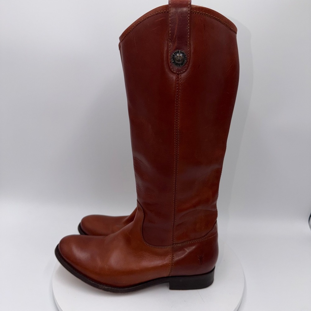Frye Melissa Button Cognac Leather Tall Riding Boots 77167 Womens 8.5 B